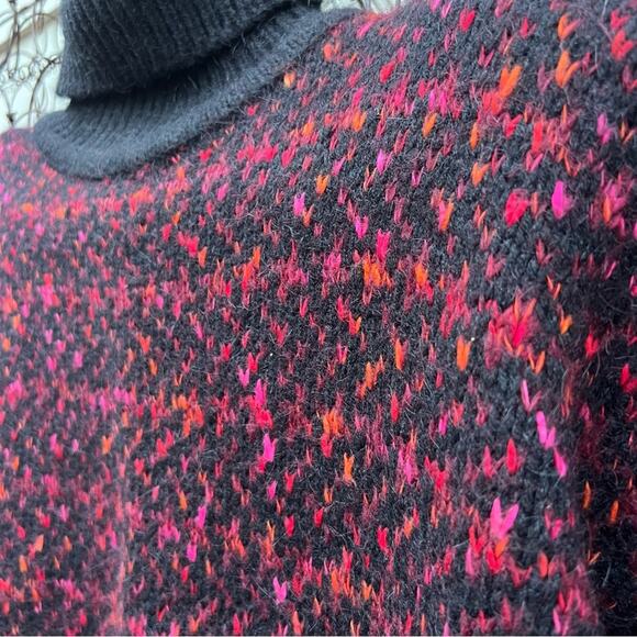 Vintage 90s Liz Claiborne Orange Fuchsia Black Knit Turtleneck Sweater MEDIUM - Picture 2 of 8